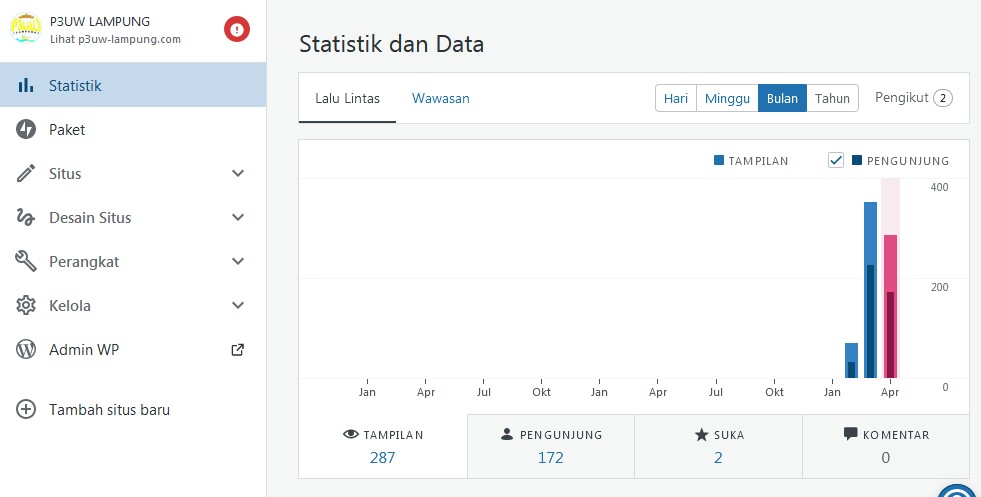 Data statistik bulanan visitor website P3UW Lampung