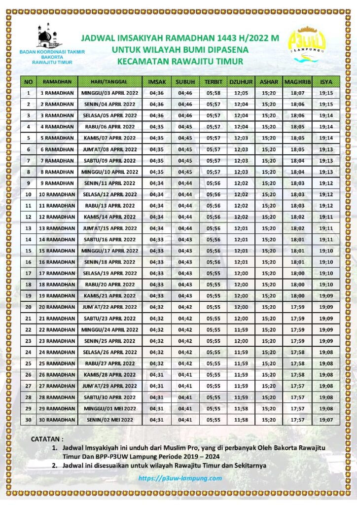 JADWAL IMSAKIYAH RAMADHAN 1443 H
